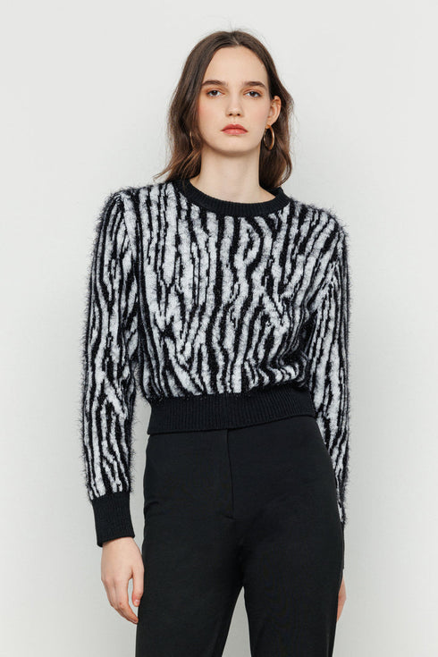 Black and White Cropped Lurex Pull