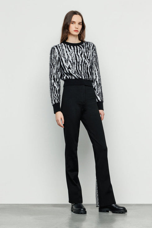 Black and White Cropped Lurex Pull