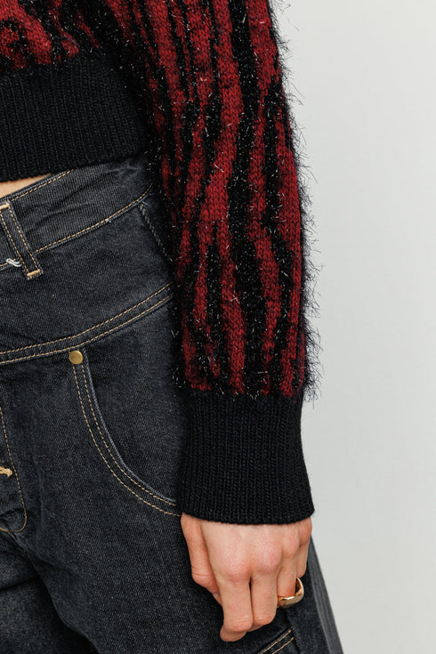 BordeauxCropped Lurex Pull