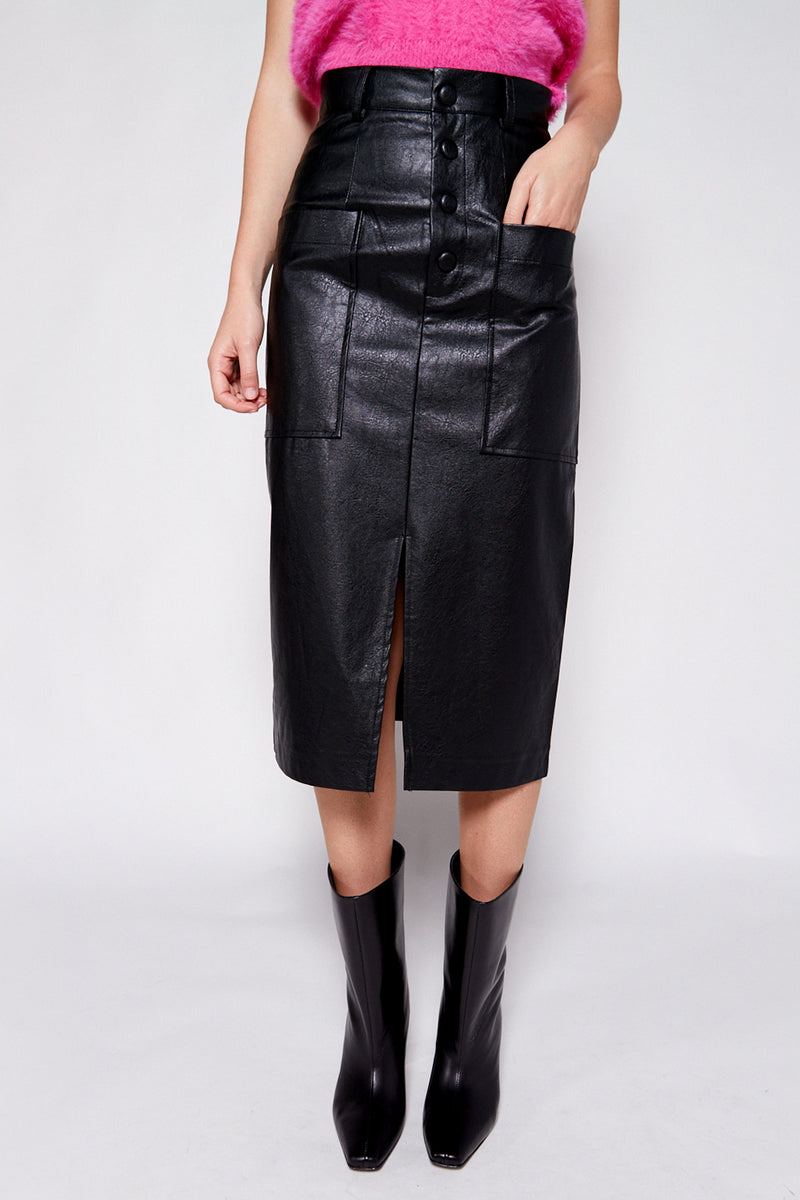 Weili Zheng Midi Faux Leather Skirt Black - Surplustore