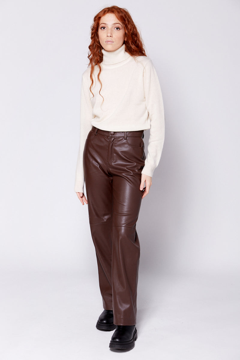 Ichi Ihsia Faux Leather Pant Coffee Bean - Surplustore