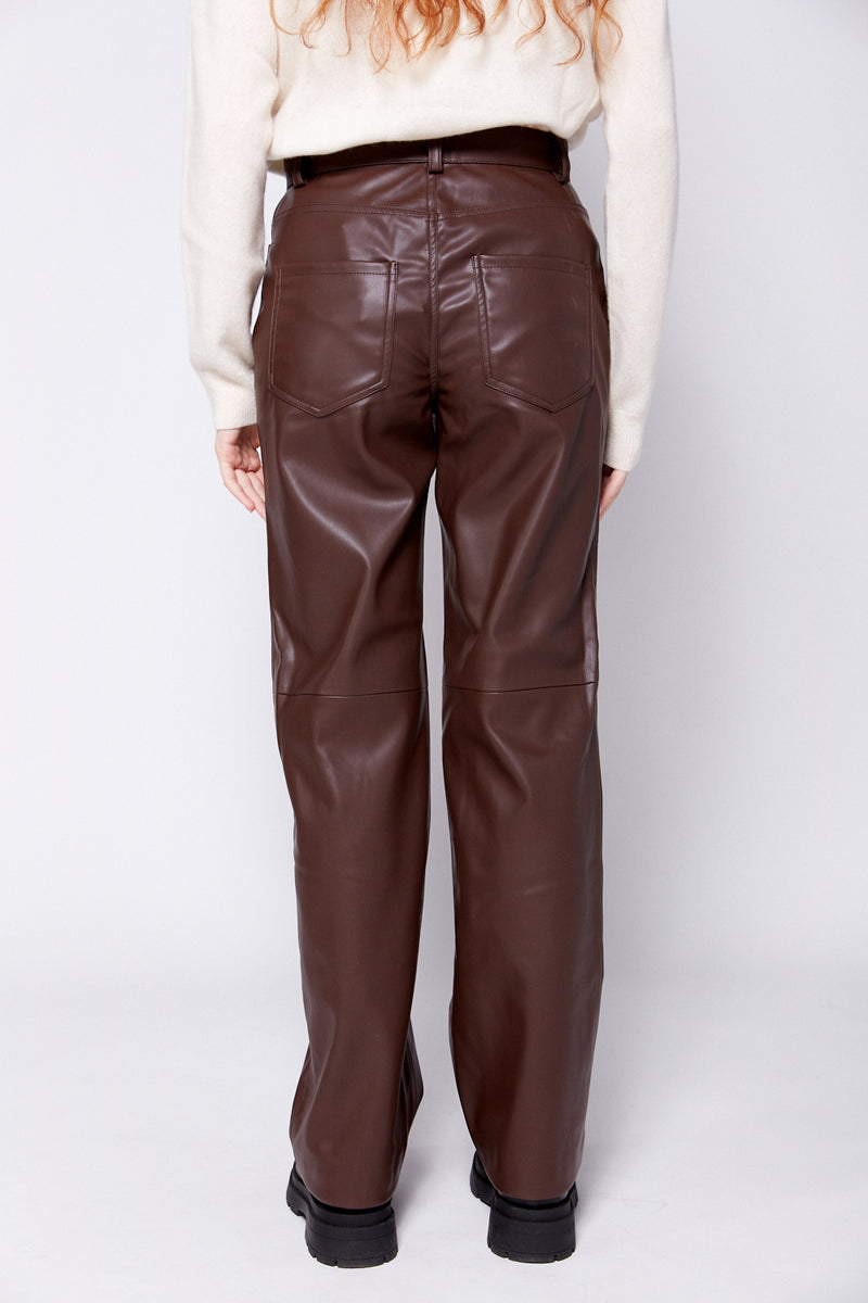 Ichi Ihsia Faux Leather Pant Coffee Bean - Surplustore